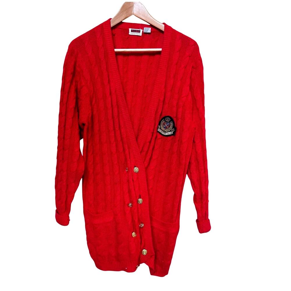 Vintage Line Up Red Country Club Cardigan Womens S Cable Knit Oversized Nautical